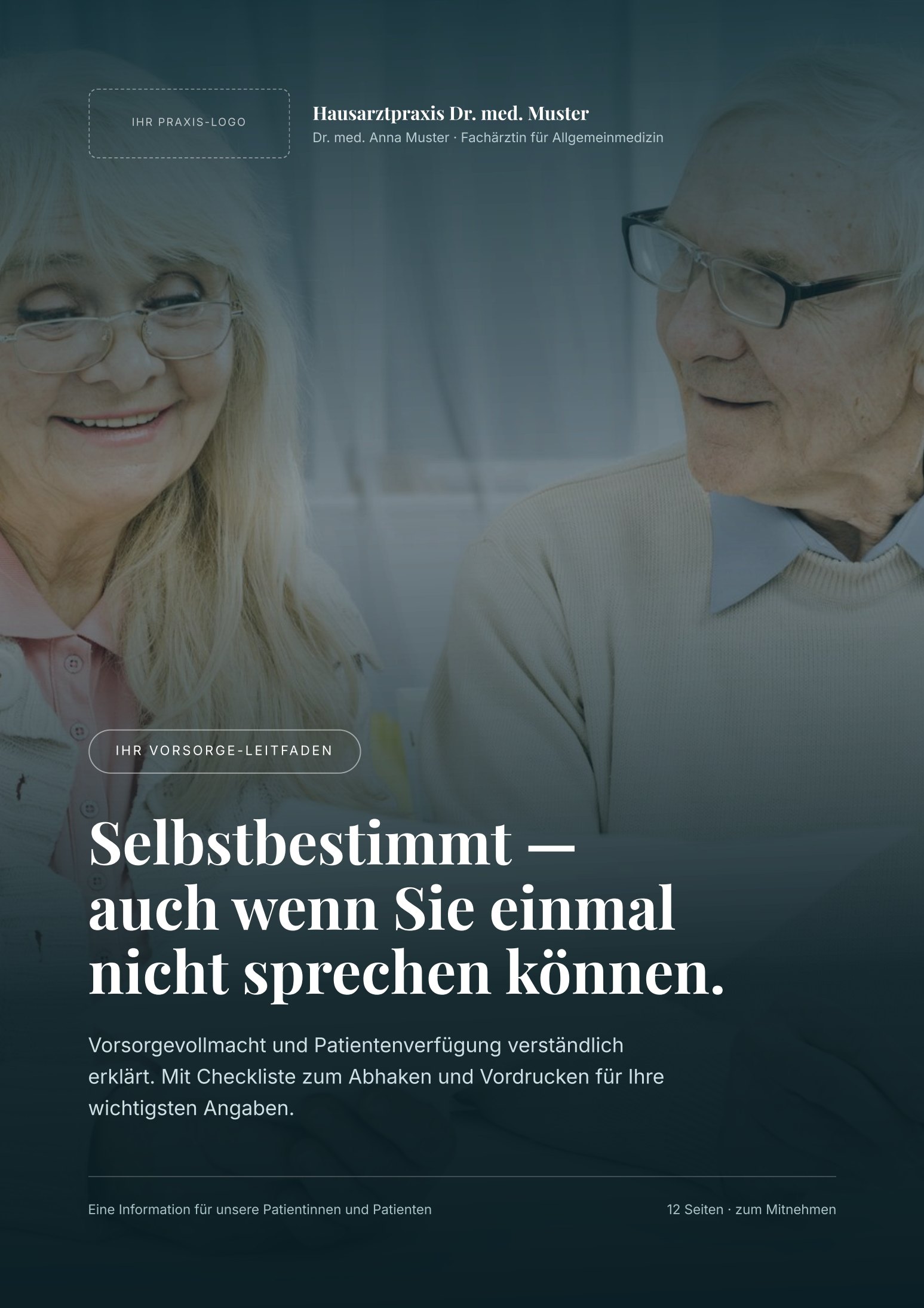 Titelseite des Vorsorge-Leitfadens im Design einer Musterpraxis
